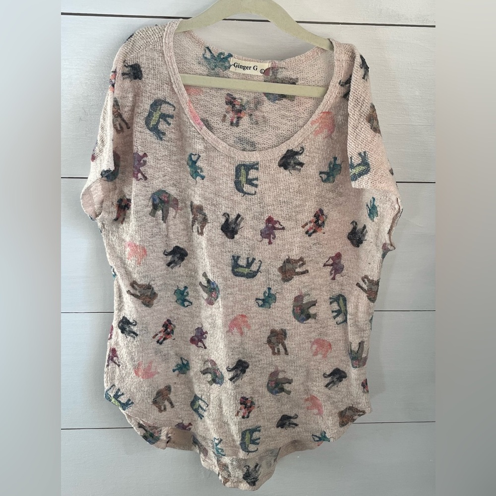 Ginger G Women's Multicolor Patterned Short Sleeve Top